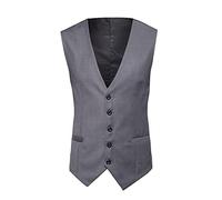 Gilet da uomo grigio, da lavoro, da uomo, slim fit, leggero, con scollo a V, in cotone, tinta unita, elegante, da uomo, comodo, gilet, monopetto, grigio., L