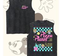 Gilet da uomo in cotone effetto invecchiato, perfetto per l'estate, stampato con simpatici e vivaci personaggi Disney dai grandi occhi e motivi a quadretti. Realizzato in puro cotone al 100%, senza ma