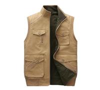 Gilet da uomo in cotone senza maniche con colletto alla coreana, Khaki Army EN8, XL