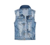 Gilet da uomo in denim senza maniche strappato jeans gilet casual vintage button down giacca corta estiva slim fit blazer top, Blu, 3X-Large