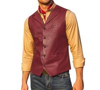 Gilet da uomo in finta pelle slim fit gilet formale con chiusura a bottoni, gilet elegante su misura, cinturino posteriore regolabile, cuciture resistenti, vestibilità comoda, vino, 100