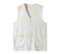Gilet da uomo in lino - Gilet estivo - Casual - Banchetto - Blazer - Retrò - senza maniche - Stile cinese - per leggero e morbido per matrimoni aziendali - tinta unita, B Bianco, XXXXL