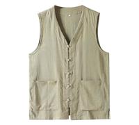 Gilet da uomo in lino - Gilet estivo - Casual - Banchetto - Blazer - Retrò - senza maniche - Stile cinese - per leggero e morbido per matrimoni aziendali - tinta unita, B Verde., XXXL
