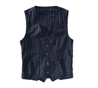 Gilet da uomo in lino senza maniche, estivo, casual, con bottoni, scollo a V, elegante camicia da lavoro con tasca, traspirante, vestibilità regolare, leggero, comodo, vintage, basic, classico, gilet