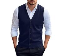 Gilet da uomo in maglia con bottoni, slim fit, con scollo a V, senza maniche, morbido misto lana, gilet casual, leggero e traspirante, ideale per ufficio, golf e uso quotidiano, Marina Militare, 4XL