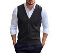 Gilet da uomo in maglia con bottoni, slim fit, con scollo a V, senza maniche, morbido misto lana, gilet casual, leggero e traspirante, ideale per ufficio, golf e uso quotidiano, Grigio scuro, L