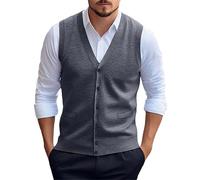 Gilet da uomo in maglia con bottoni, slim fit, con scollo a V, senza maniche, morbido misto lana, gilet casual, leggero e traspirante, ideale per ufficio, golf e uso quotidiano, Caff, XL