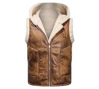 Gilet da uomo in pelle, imbottito in peluche, comodo, unisex, per attività all'aria aperta, con cappuccio e colletto alto, leggero, con tasche, casual, in pile, alla moda, per attività all'aria