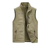 Gilet da uomo in pile da uomo, leggero e sportivo, classico, con tasca con cerniera, caldo, casual, per autunno e inverno, attività all'aperto, doppio gilet, cachi, 6XL