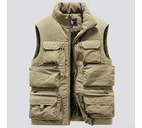 Gilet da uomo in pile spesso per il freddo, giacca a vento, senza maniche, per uso quotidiano e viaggi (XL kaki)