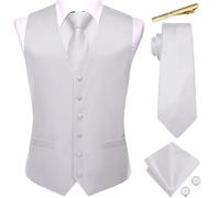 Gilet da uomo in seta, completo con giacca, cravatta, fazzoletto, gemelli e clip, per matrimoni e feste, M