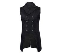 Gilet da uomo in stile gotico steampunk, in broccato jacquard doppiopetto, medievale vintage, rinascimentale, cosplay, Halloween, Natale, costume in stile vittoriano, Nero , M