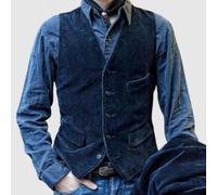 Gilet da uomo in velluto a coste con vestibilità slim e bottoni sul davanti, senza maniche, stile britannico, vintage, per tutte le stagioni (2XL blu)