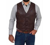 Gilet da uomo in vera pelle stile classico Vest Nick, Marrone, 3XL