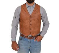Gilet da uomo in vera pelle stile classico Vest Nick, Marrone chiaro, M