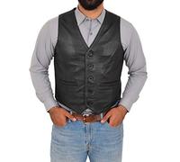 Gilet da uomo in vera pelle stile classico Vest Nick, Nero , M