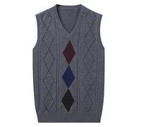 Gilet da uomo invernale comfort business, casual, senza maniche, lavorato a maglia, design a quadri, per il tempo libero e l'ufficio, grigio scuro, M