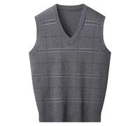 Gilet da uomo Lettera Vestiti Plaid Gilet Scollo a V Senza Maniche Overfit Maletry Cotone Maglieria Classico Brutto, 35-Gilet Grigio Medio, M