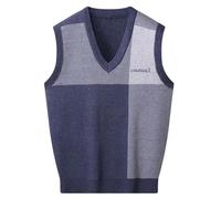 Gilet da uomo Lettera Vestiti Plaid Gilet Scollo a V Senza Maniche Overfit Maletry Cotone Maglieria Classico Brutto, 37-Gilet Blu Navy, L