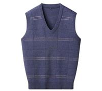 Gilet da uomo Lettera Vestiti Plaid Gilet Scollo a V Senza Maniche Overfit Maletry Cotone Maglieria Classico Brutto, 35-Gilet Blu Navy, XXL