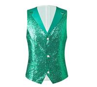 Gilet da uomo monopetto con risvolto con risvolto con paillettes decorazione casual club palcoscenico partito top, EN8, L