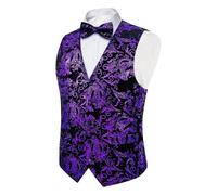 Gilet da uomo Paisley Jacquard con papillon, classico, slim fit, comodo, traspirante, con scollo a V, Lilla, S