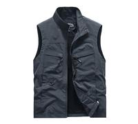 Gilet da uomo per attività all'aperto, leggero, multitasche, fodera in rete traspirante, per pesca, escursionismo, viaggi, chiusura con cerniera e bottone, tessuto resistente all'acqua, design