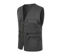 Gilet da uomo per attività all'aria aperta, con molte tasche, leggero, traspirante, per il tempo libero, multifunzione, ad asciugatura rapida, senza maniche, gilet da giornalista Safari Trekking, Nero