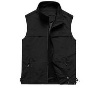 Gilet da uomo per attività all'aria aperta, da lavoro, da caccia, con chiusura lampo, antivento, per la pesca, per le escursioni, per l'inverno, per lo sport, per la pesca, Nero , M