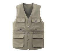 Gilet da uomo per attività all'aria aperta, senza maniche, leggero, con molte tasche, multifunzione, traspirante, per il tempo libero, pescatore, campeggio, escursionismo, O kaki, XL