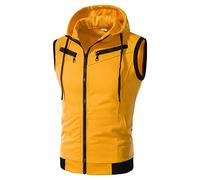 Gilet da uomo senza maniche Giacca Softshell Gilet trapuntato Uomo Casual Tinta unita Cerniera Con Cappuccio Cotone Senza Maniche Caratteristiche Giacca Calda, giallo., XXL