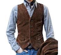 Gilet da uomo senza maniche in velluto a coste con chiusura a bottoni, gilet slim fit in stile vintage britannico per la primavera e l'inverno (L marrone)