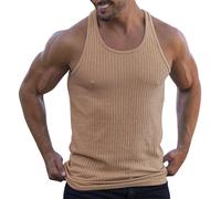 Gilet da uomo senza maniche maglietta di base tinta unita biancheria intima magliette allenamento muscolare solido morbido classico allenamento palestra canotte da uomo, cachi, 4XL