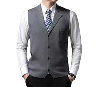 Gilet da uomo slim fit con scollo a V lavorato a maglia Business Casual monopetto in lana gilet con tasca, Grigio medio., XXL