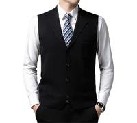 Gilet da uomo slim fit con scollo a V lavorato a maglia Business Casual monopetto in lana gilet con tasca, Nero , XXL