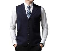 Gilet da uomo slim fit con scollo a V lavorato a maglia Business Casual monopetto in lana gilet con tasca, Marina Militare, XL
