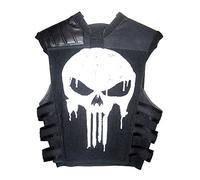 Gilet da uomo The Punisher Skull Design in pelle nera | Frank War Zone Tactical Style, Design 2 - Nero - Ecopelle, M