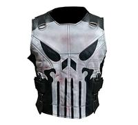 Gilet da uomo The Skull Design in pelle nera | Frank War Zone Tactical Style, Design 1 - Nero - Ecopelle, L