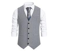 Gilet da uomo vintage retrò Elégant Slim Fit Basic, a righe, elegante, casual, senza maniche, per matrimonio, grigio., L