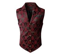 Gilet da uomo vittoriano Steampunk Gothic Gilet Paisley Design Gilet Paisley Gilet Vittoriano Gotico Vestito, Slim Fit Scollo a V Smoking Gilet Revers, Colore: rosso, M