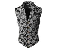 Gilet da uomo vittoriano Steampunk Gothic Gilet Paisley Design Gilet Paisley Gilet Vittoriano Gotico Vestito, Slim Fit Scollo a V Smoking Gilet Revers, argento, L