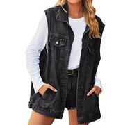 Gilet di Jeans da Donna Cappotto Medio Lungo con Colletto rovesciato Giacca di Jeans Senza Maniche Giacca Abito
