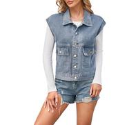 Gilet Di Jeans Da Donna, Giubbino Senza Maniche E Bottoni Con Colletto Rovesciato Gilet Estivo Smanicato Donna Corto Gilet Giacca Da Corsa