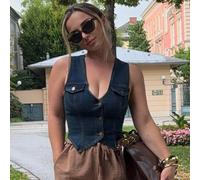 Gilet di jeans vintage retrò, lavato, stile boho per festival musicali estivi, carnevali, feste nomadi dell'Ovest, outfit per Coachella, vacanze, rave, Ibiza, festival, uscite L,M,S,XL,XSColore unicoD