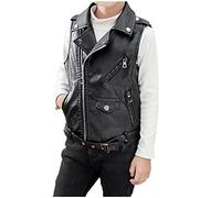 Gilet di Pelle per Ragazzi e Ragazze Giacca di Pelle Classica Casual Gilet Cappotto Corto Senza Maniche Jacket Outwear,Giubbotto Neonata Antivento,Giacca Primaverile Bambina,Giacca (Black, 7-8 Years)