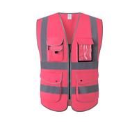 Gilet di sicurezza ad alta visibilità con 9 tasche e cerniera, gilet riflettente for abbigliamento da lavoro edile for uomini e donne(Roze,M)