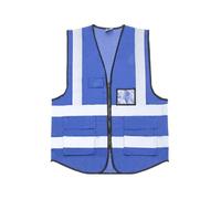 Gilet di sicurezza in rete ad alta visibilità for uomo e donna, gilet da lavoro con cerniera frontale multitasche, equipaggiamento di sicurezza riflettente(Blauw,X-Large)