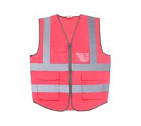 Gilet di sicurezza in rete ad alta visibilità for uomo e donna, gilet da lavoro con cerniera frontale multitasche, equipaggiamento di sicurezza riflettente(Roze,M)