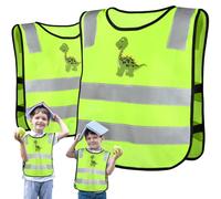 Gilet di sicurezza per bambini, 2 pezzi, traspirante e universale, per bambini, gilet catarifrangente, ideale per la scuola, lo sport e la sicurezza dei dinosauri verdi