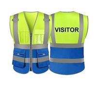 Gilet di sicurezza per visitatori, gilet di sicurezza ad alta visibilità con 9 tasche con strisce riflettenti